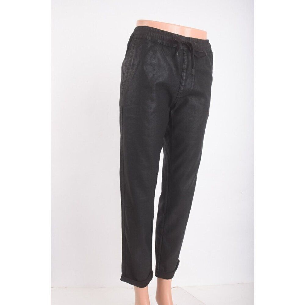 Hudson Jeans Womens Tracker Pants XS Black Coated Elastic Waist linen lyocell - Picture 2 of 7